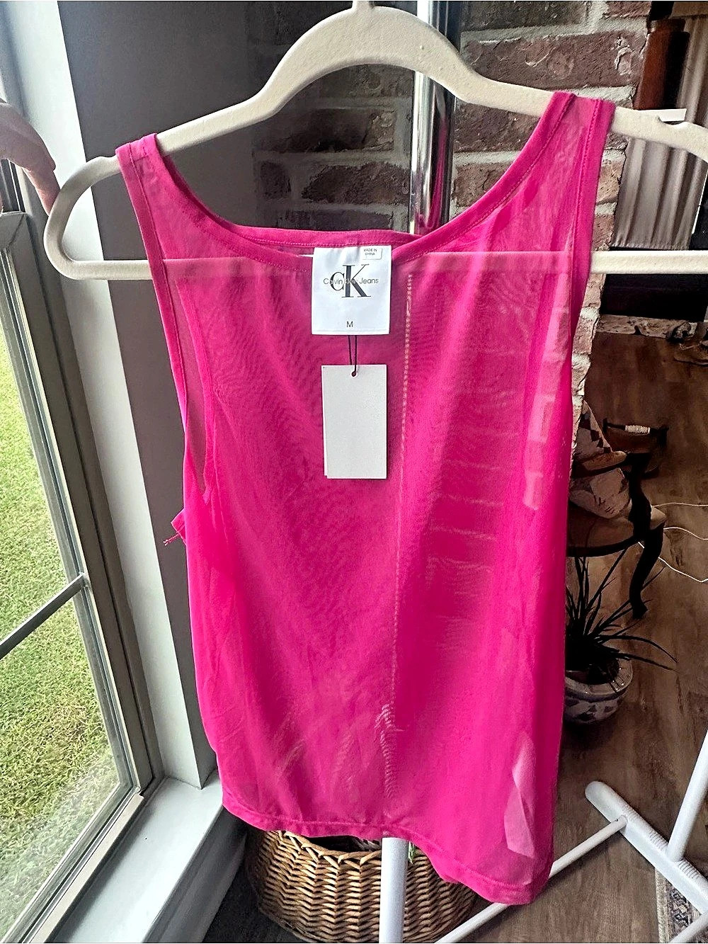 Calvin Klein Jeans Mesh Tank Top in Pink Size Medium NWT